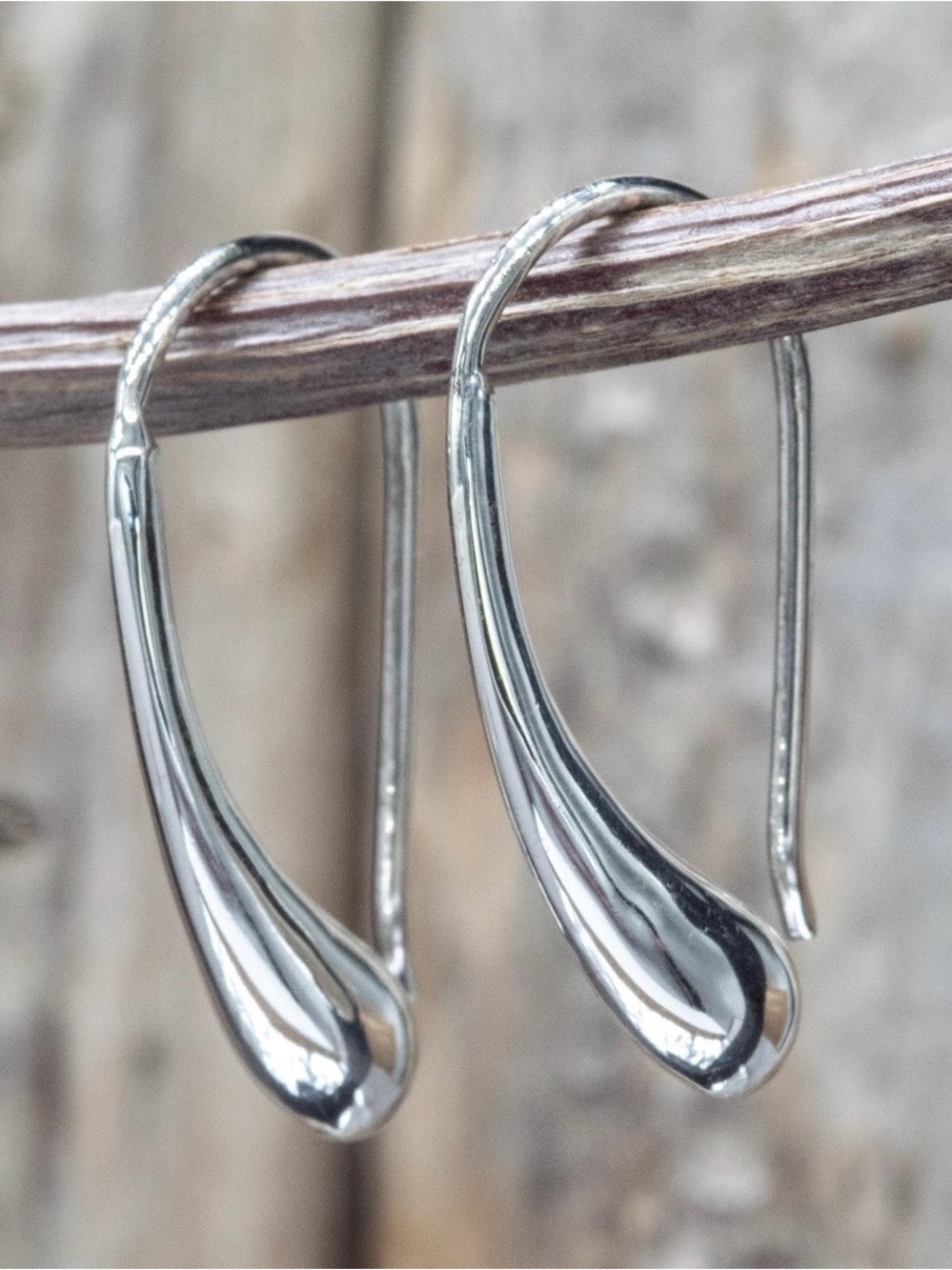 Sleek Silver Teardrop Hook Earrings
